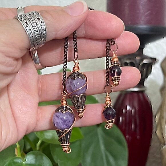 Handmade Mini Amethyst Copper Dowsing Pendulum 6 1/2 inch By True Healing Source - Picture 5 of 5
